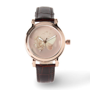 Beautiful Butterfly flowers,Latte Pearl Background Watch