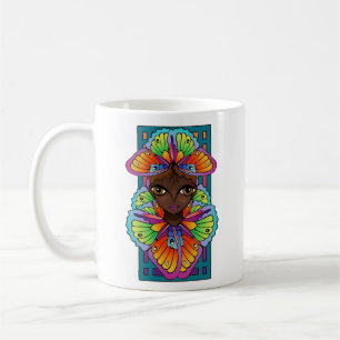 Beautiful Butterfly Girl Custom-Cut Vinyl Sticker Coffee Mug