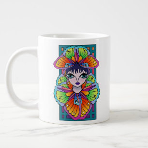 Beautiful Butterfly Girl Custom-Cut Vinyl Sticker Large Coffee Mug
