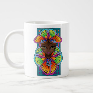 Beautiful Butterfly Girl Custom-Cut Vinyl Sticker Large Coffee Mug