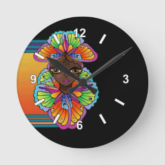 Beautiful Butterfly Girl Custom-Cut Vinyl Sticker Round Clock