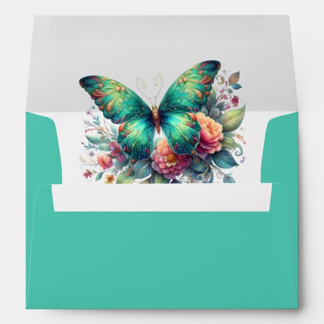 Beautiful Butterfly In Teal Aqua  Envelope (Back (Bottom))