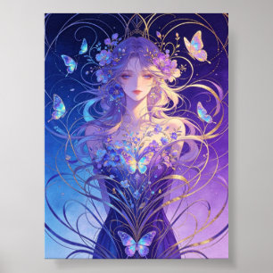 beautiful butterfly lady in blue and purple colour poster