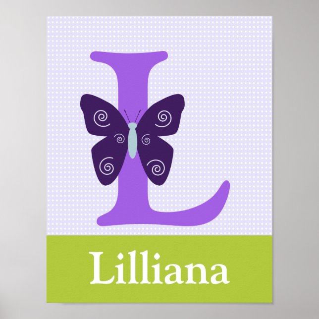 Beautiful Butterfly Letter Initial Art Print (Front)