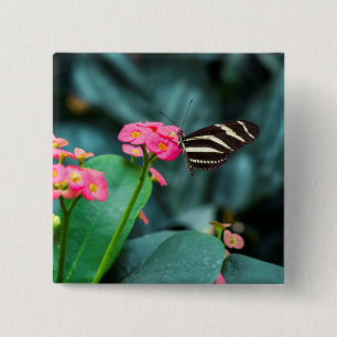 Beautiful butterfly on a pink flower 15 cm square badge