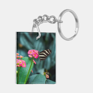 Beautiful butterfly on a pink flower key ring