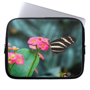 Beautiful butterfly on a pink flower laptop sleeve