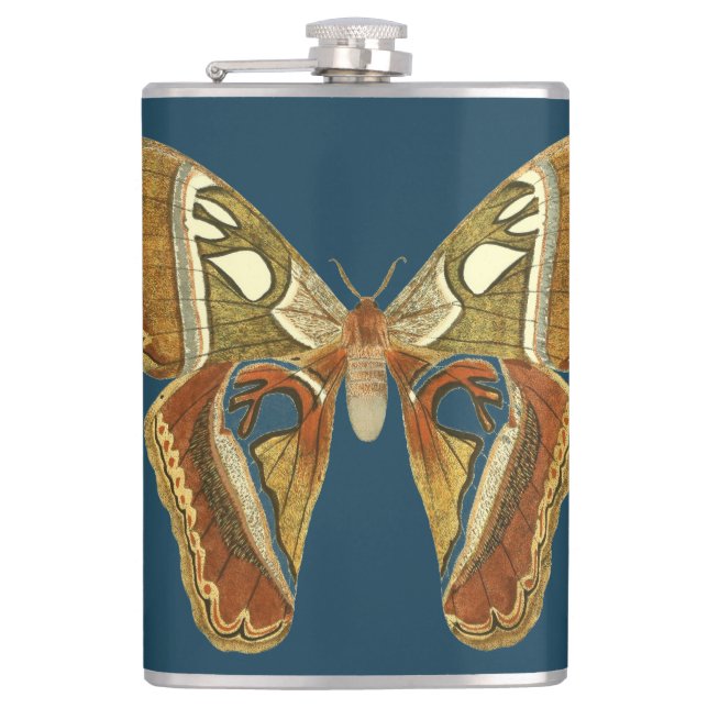 Beautiful Butterfly on dark blue Flask (Front)