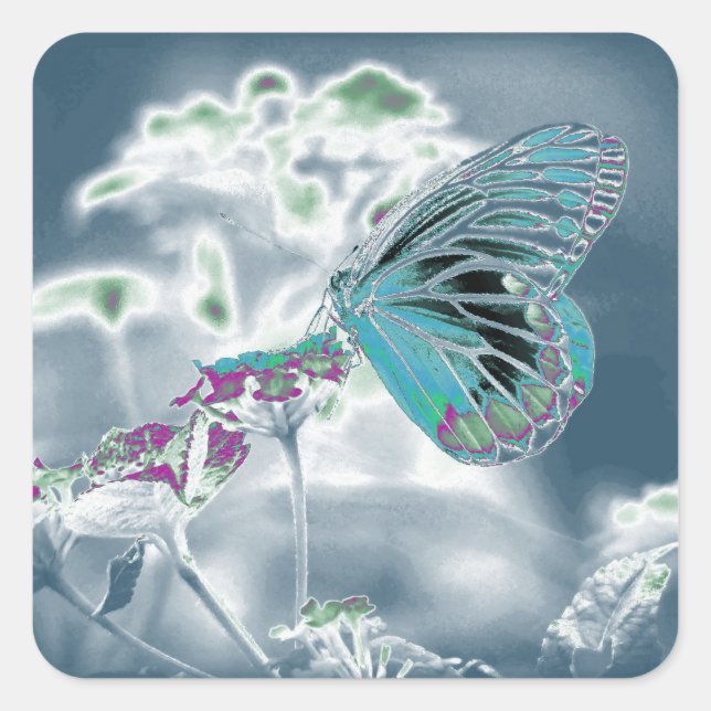 Beautiful Butterfly on flower - Negative Photo 2 Square Sticker (Front)