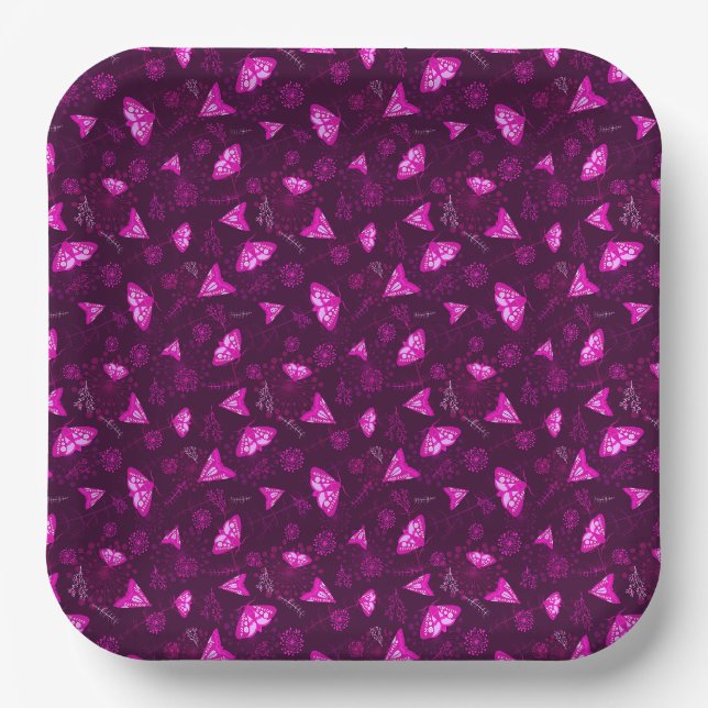 Beautiful Butterfly pattern pink Paper Plate (Front)