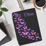 Beautiful Butterfly Pattern Purple Pink Black iPad Air Cover<br><div class="desc">Add your name to this beautiful Purple butterfly design using the Olivia template and create a unique gift You won’t find on the high street. These colourful psychedelic bold vibrant butterflies in blues, pink, purple, yellow and orange where created using digital painting. Beautiful artsy butterfly wildlife illustrations original artwork by...</div>