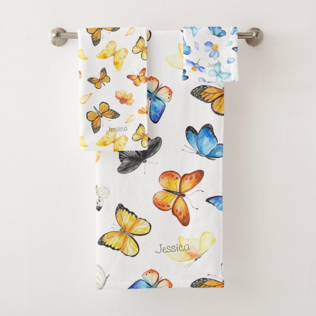 Beautiful Butterfly Pattern with Name Bath Towel Set (Insitu)