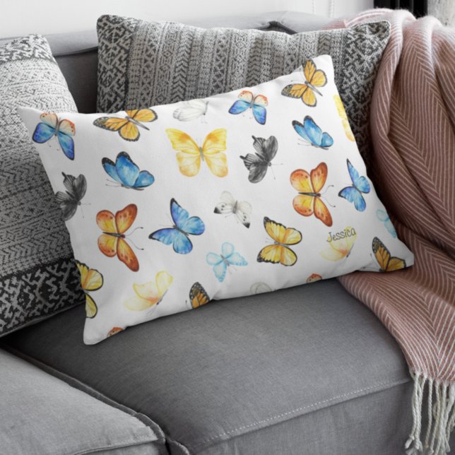 Beautiful Butterfly Pattern with Name Cotton Decorative Cushion (Creator Uploaded)