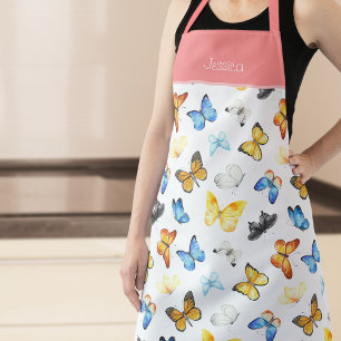 Beautiful Butterfly Pattern with Name Pink Kitchen Apron