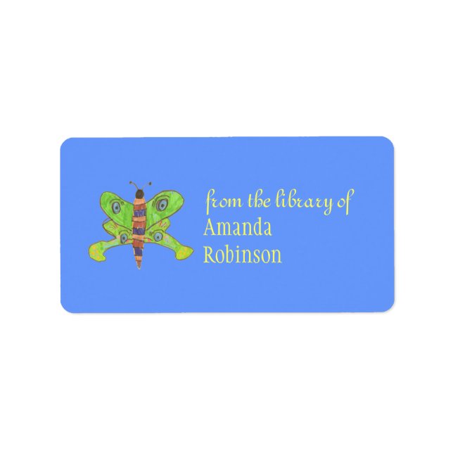 Beautiful butterfly personalised bookplate label (Front)