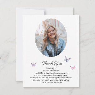 Beautiful Butterfly Photo Funeral Thank You Card