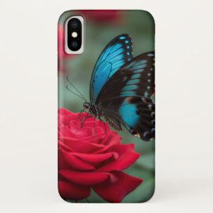 Beautiful Butterfly Red Rose - iPhone X Case