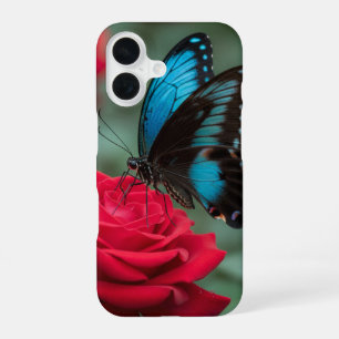 Beautiful Butterfly Red Rose - iPhone 16 Case