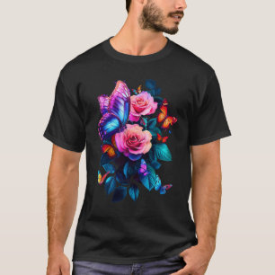 Beautiful Butterfly Rose Purple Butterfly Lovers W T-Shirt