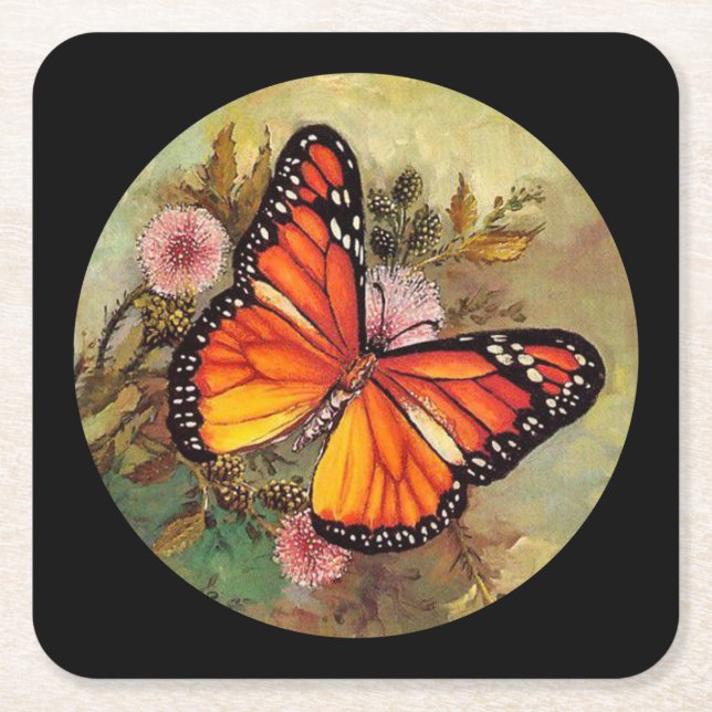Beautiful Butterfly Square Paper Coaster (Front)