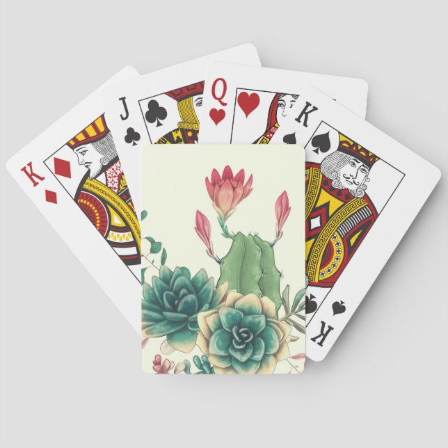 Beautiful Cactus With Flower Playing Cards (Back)