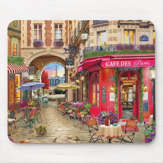 Beautiful Cafe on the Street in Paris Fine Art Mouse Pad (Front)