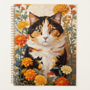 Beautiful Calico Cat With Marigold Flowers Planner