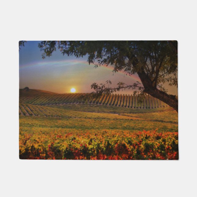 Beautiful California Rainbow Vineyard Door Mat (Front)