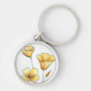 Beautiful California Watercolor Poppies Key Ring