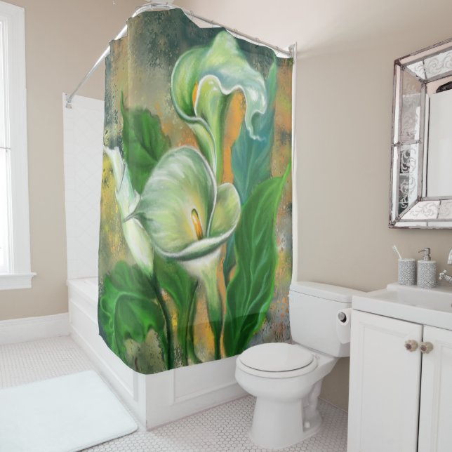 Beautiful Calla Lily Flower - Migned Art Drawing Shower Curtain (In Situ)