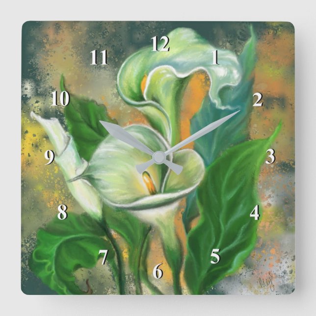 Beautiful Calla Lily Flower - Migned Art Drawing Square Wall Clock (Front)