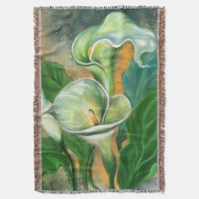 Beautiful Calla Lily Flower Throw Blanket Painting (Front Vertical)
