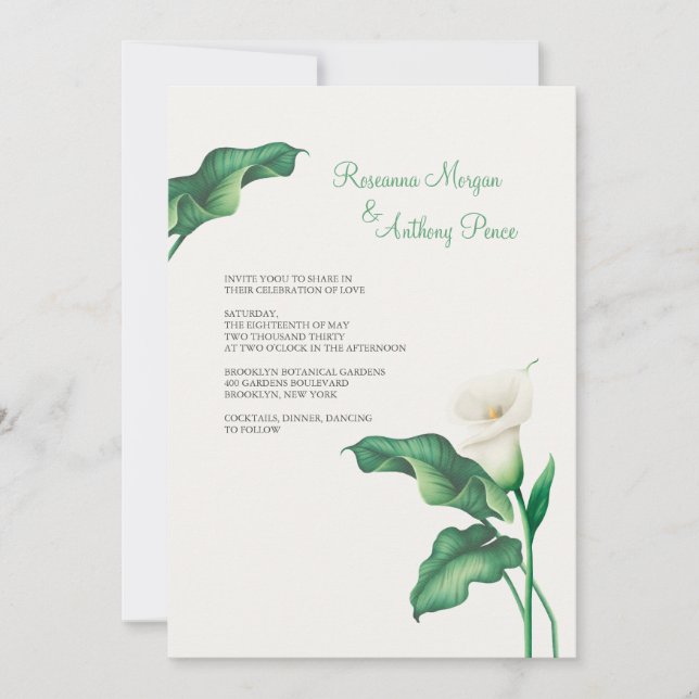 Beautiful Calla Lily Wedding Invitations (Front)