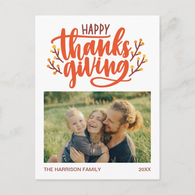 Beautiful Calligraphy Happy Thanksgiving Photo Postcard (Front)