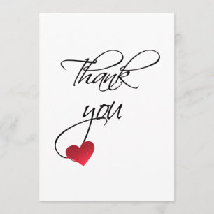 Beautiful Calligraphy Red Heart Wedding Thank You Card