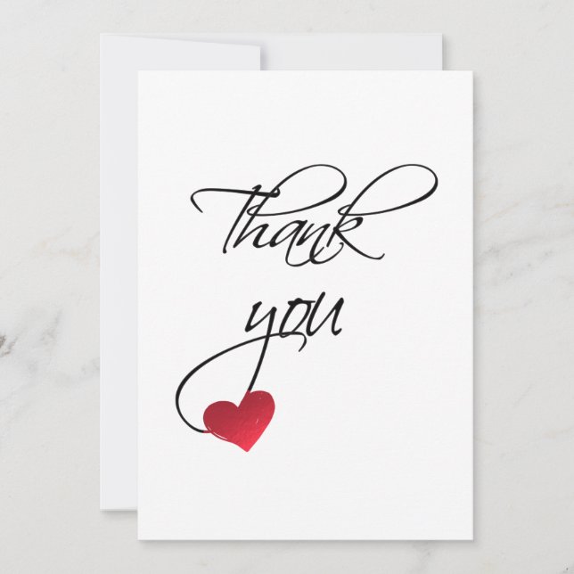 Beautiful Calligraphy Red Heart Wedding Thank You Card (Front)