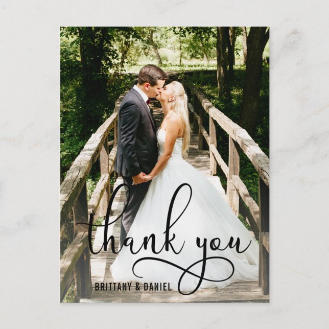 Beautiful Calligraphy Script Thank You Wedding Postcard (Front)