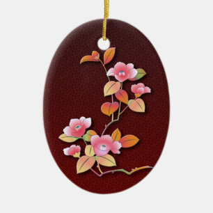 Beautiful camellia branch ceramic ornament
