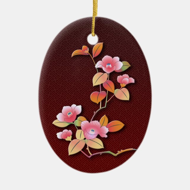 Beautiful camellia branch ceramic ornament (Front)