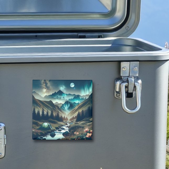 Beautiful Camping Scene with Mountains and Tent Magnet (Creator Uploaded)