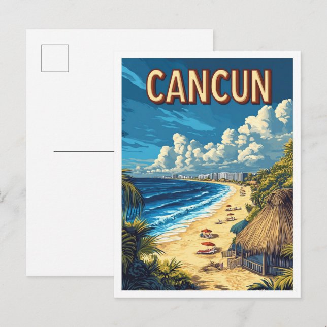 Beautiful Cancun Beach Mexico Illustration Travel Postcard (Front/Back)