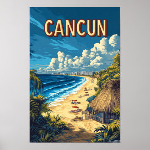 Beautiful Cancun Beach Mexico Illustration Travel Poster