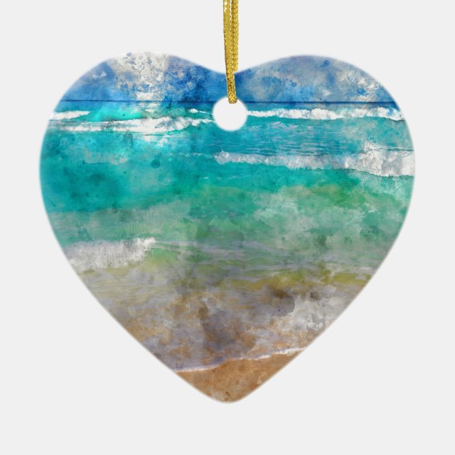 Beautiful Cancun Beach - Watercolor Ceramic Ornament (Front)
