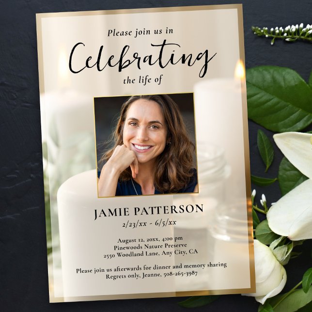 Beautiful Candles, Life Celebration Photo Funeral Invitation (Creator Uploaded)