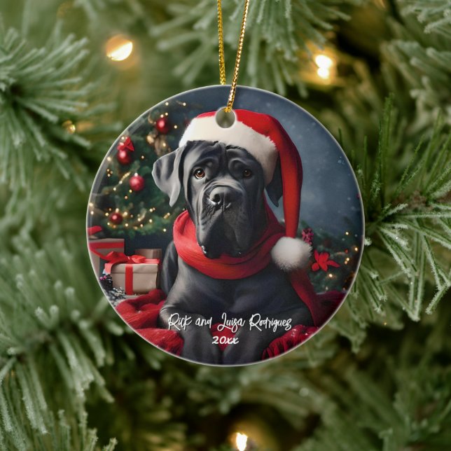 Beautiful Cane Corso with Santa Hat Ceramic Ornament (Tree)
