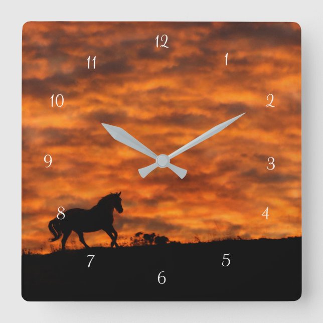 Beautiful Cantering Horse in Southwestern Sunset Square Wall Clock (Front)
