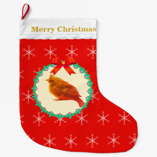 Beautiful Cardinal Bird Large Christmas Stocking