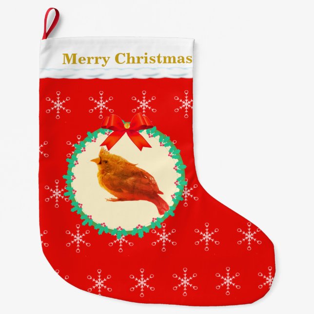 Beautiful Cardinal Bird Large Christmas Stocking (Front)