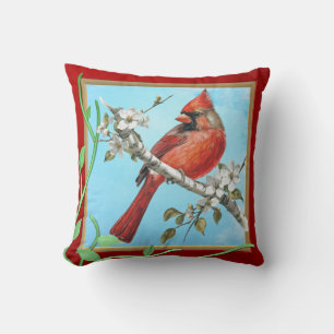 Beautiful Cardinal Bird on a Branch Cushion