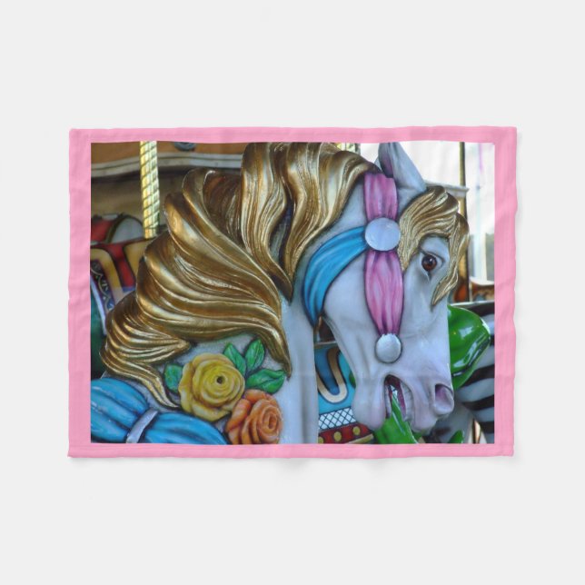 Beautiful Carousel Horse Photo, Custom Fleece Blanket (Front (Horizontal))